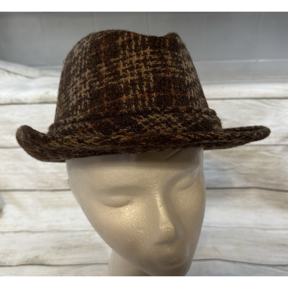 Vintage Mens Dobbs New York Brown Plaid Wool Fedora Hat Sz 7  TubX